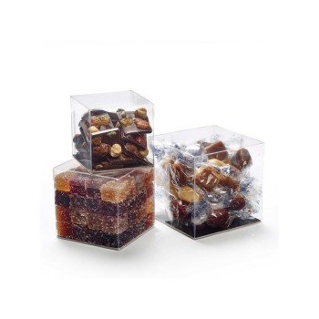 CUBE PVC CRISTAL 85X85X85X15mm + PLAQUE FOND NOIRE/OR